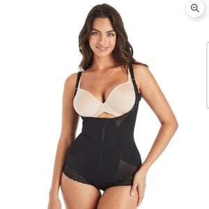 Black Lace-Trim Shaping Bodysuit with Adjustable Straps